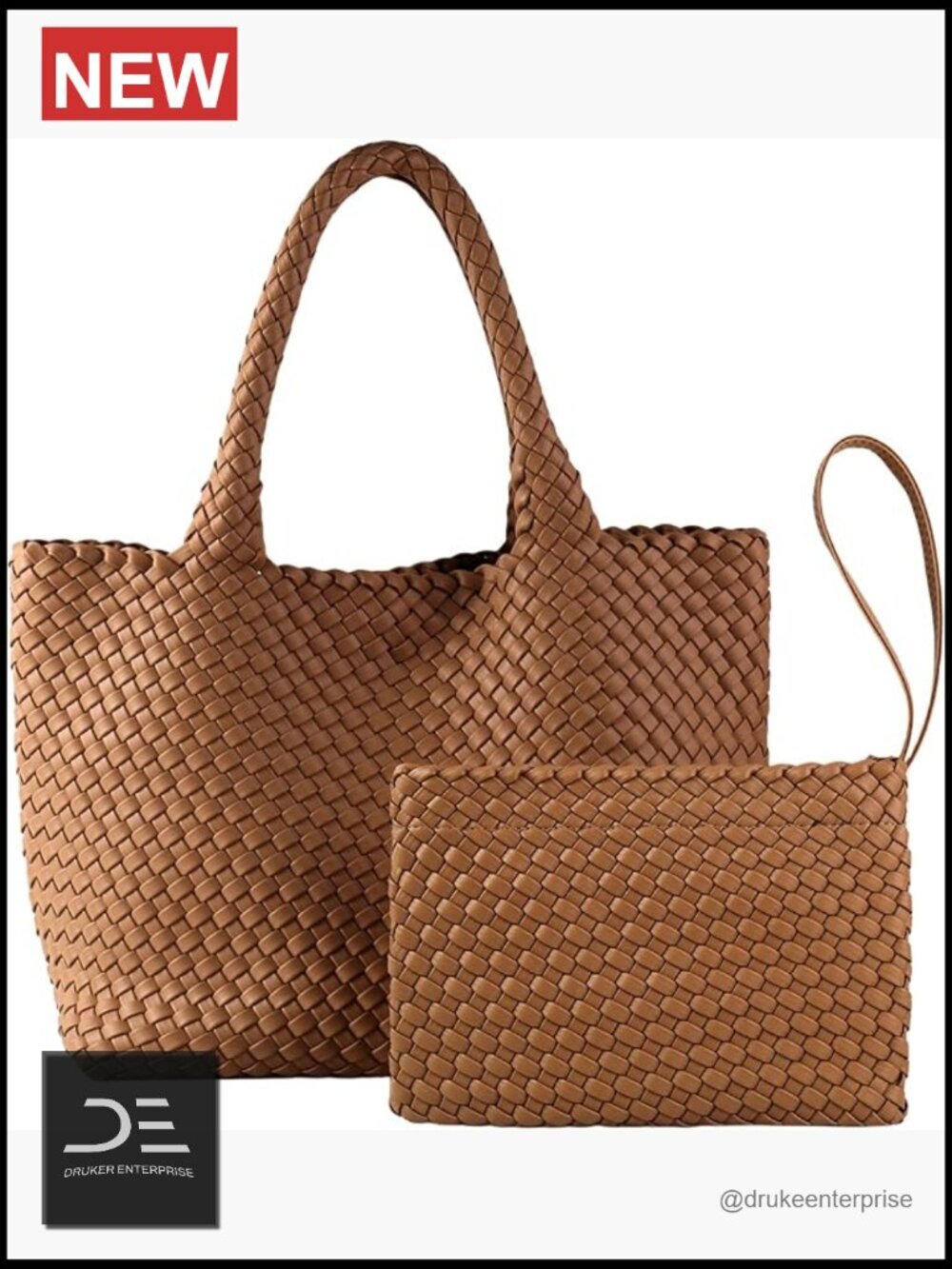 Vegan Leather Handwoven Tote Bag with Small Purse, Large Braided Shoulder Bag